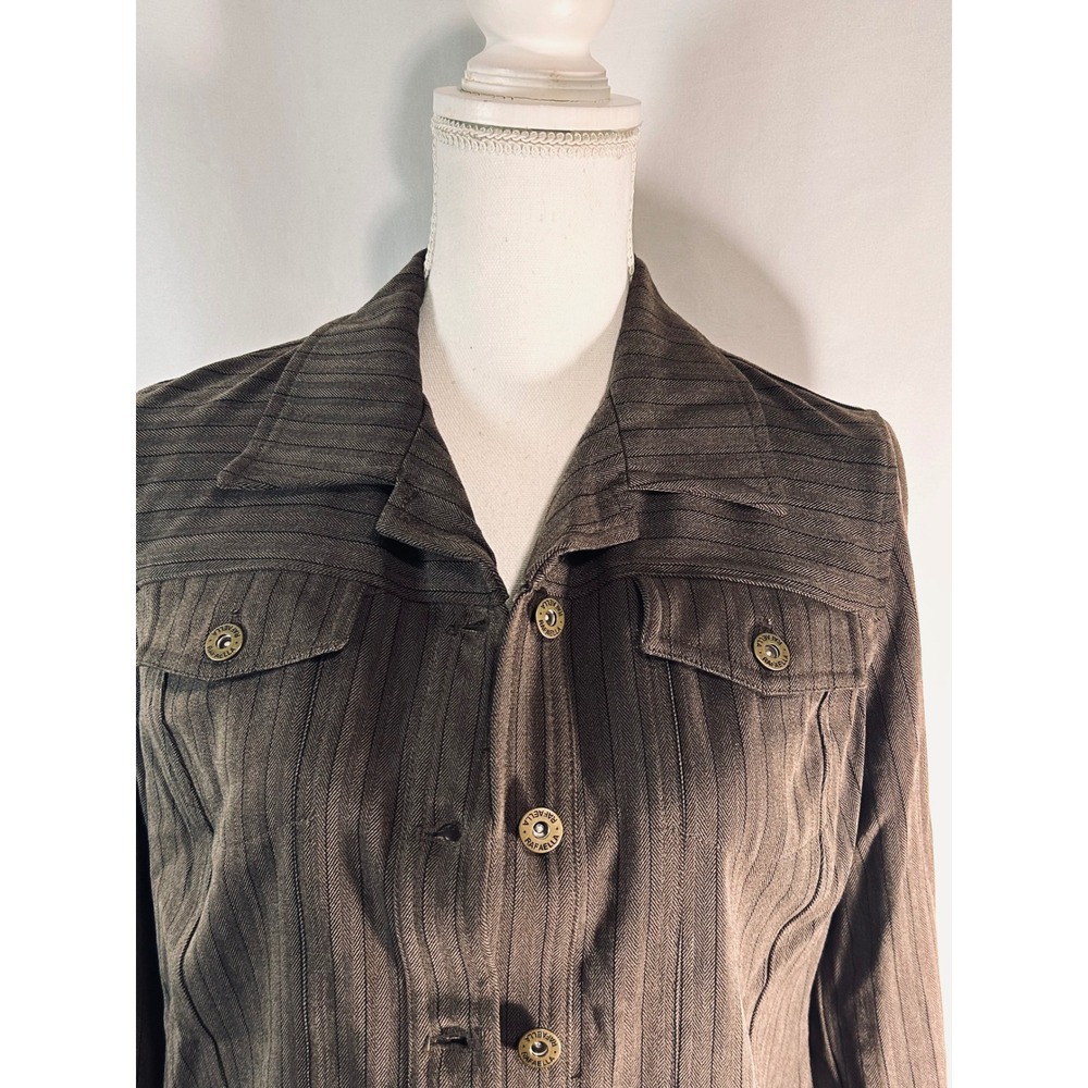 Rafaella Womens Brown Herringbone Pinstripe Button Front Jacket Blazer Brown - Picture 3 of 11
